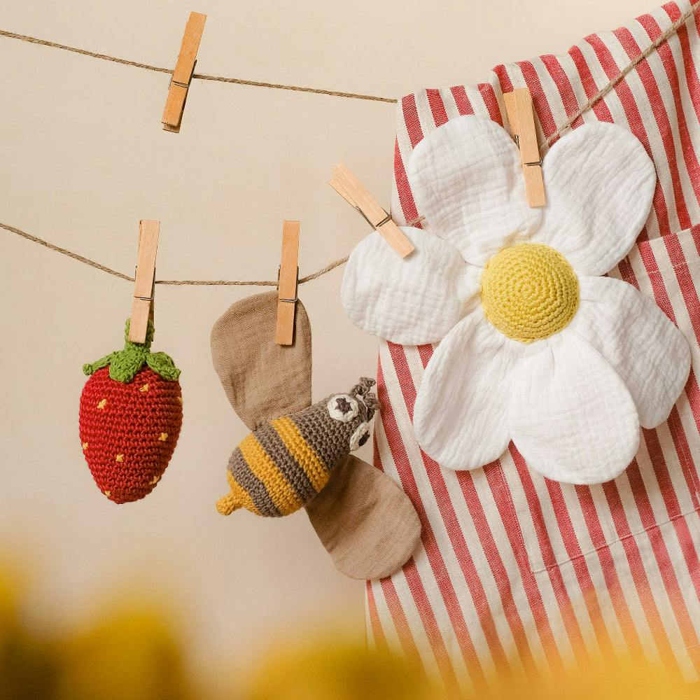 Pollination Gift Box 🐝 100% organic cotton crochet rattle, pulling toy and lovey