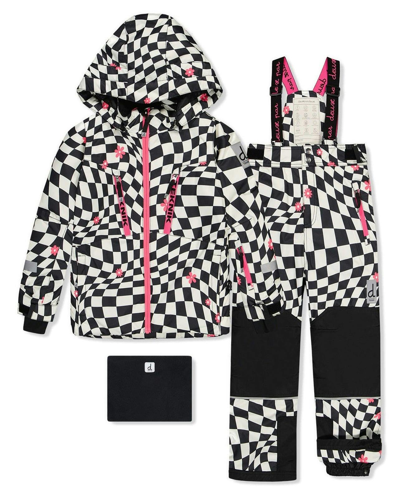 Two Piece Teknik Snowsuit White And Bright Pink Checkered Print