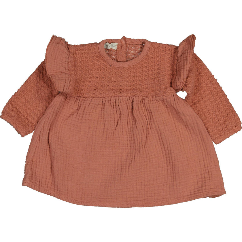 Jacquard Dress with Ruffle Shoulder