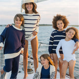 Women's Cream And Navy Wide Stripe Knit Sweater