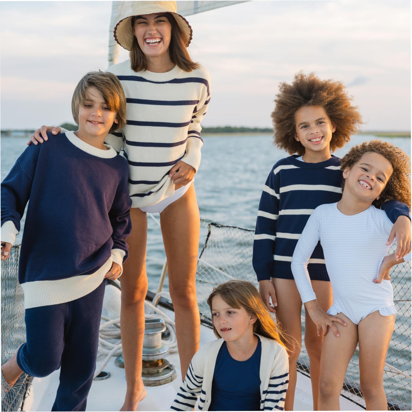 Women's Cream And Navy Wide Stripe Knit Sweater