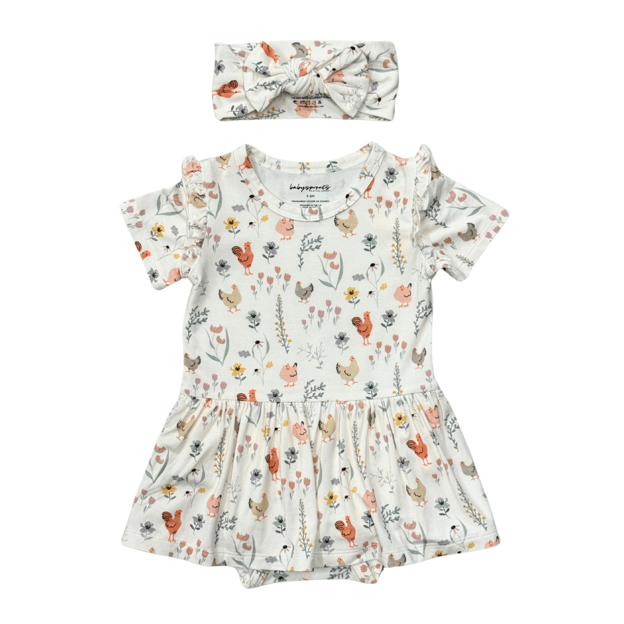 Baby Girl Short Sleeve Bodysuit Dress Set in Honey Bees