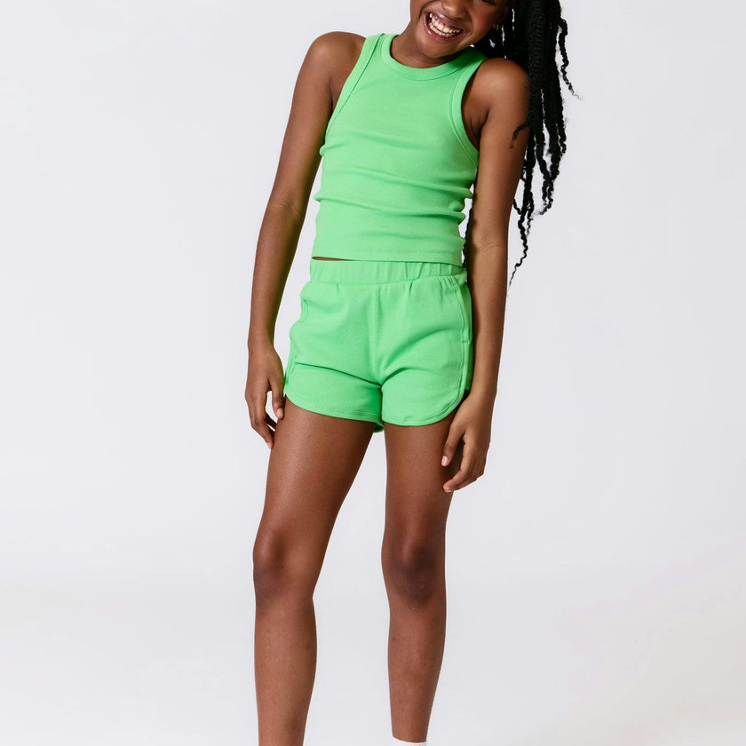 Girls Rib Tank in Tropic Green