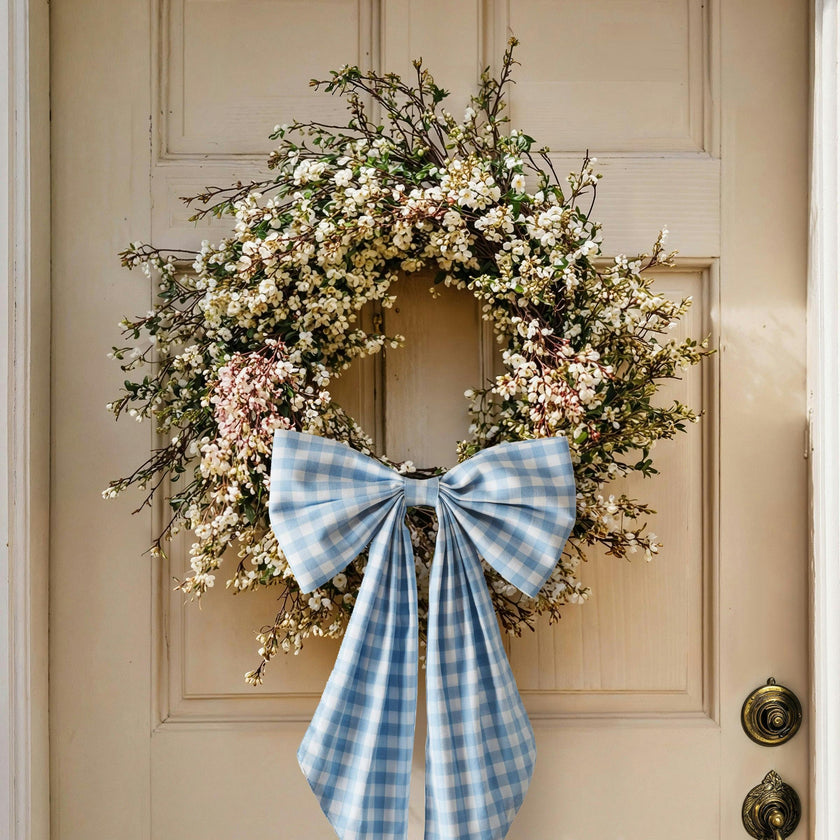 Wreath Bow in Light Blue Gingham