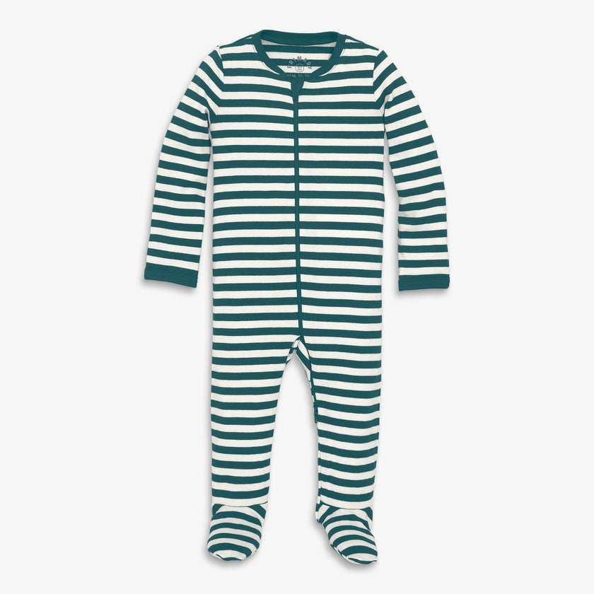 Baby organic zip footie in stripe