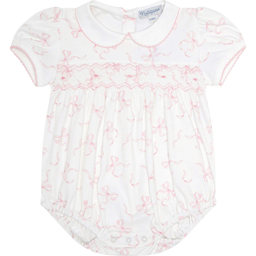 Charming Bows Print Smocked Bubble