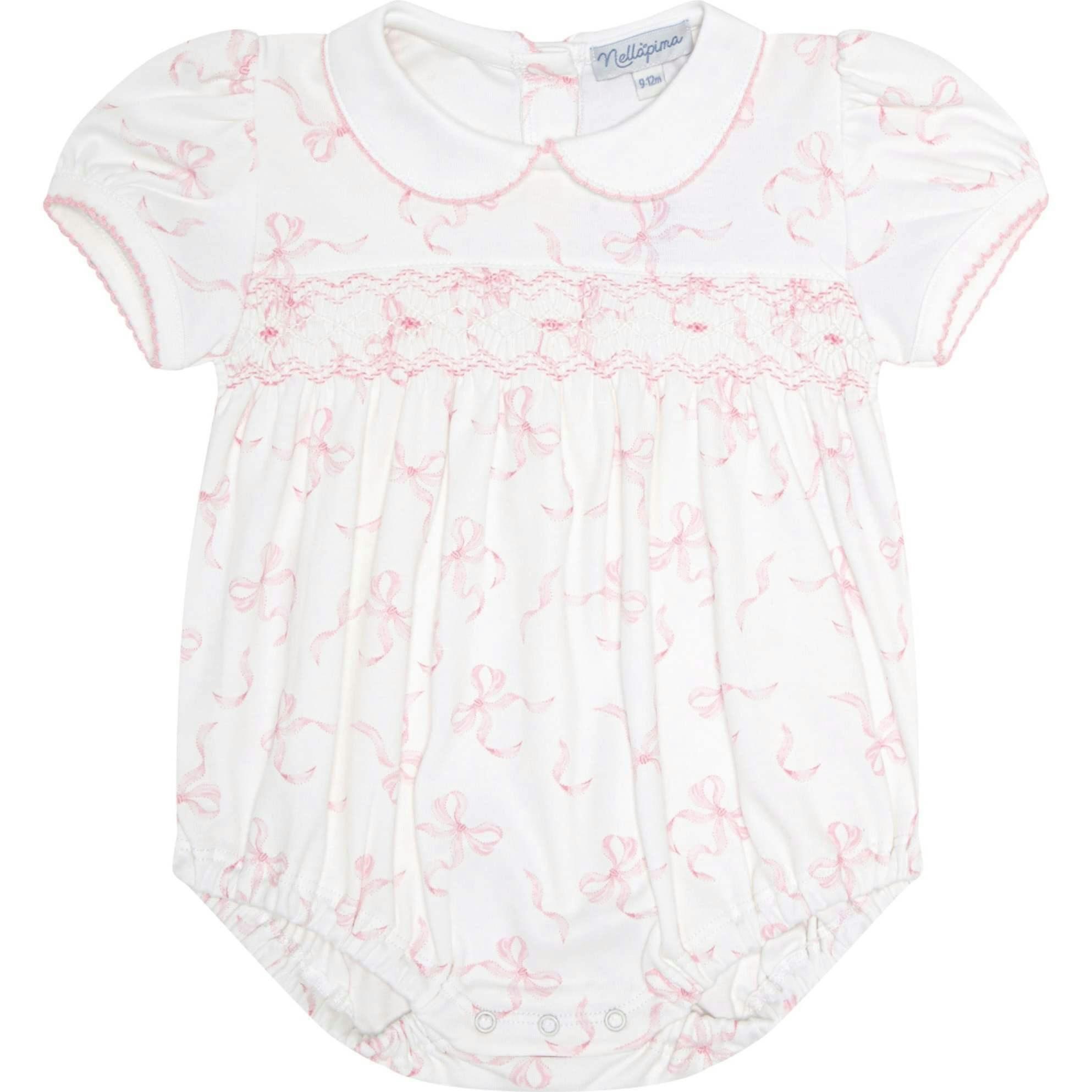 Charming Bows Print Smocked Bubble