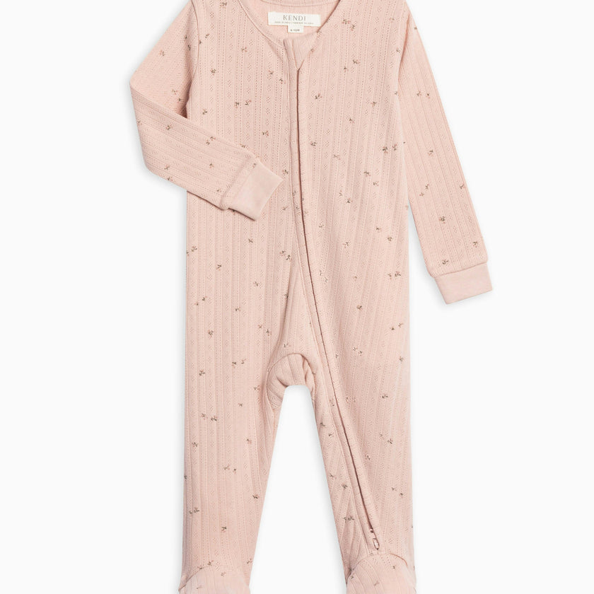 Maya Brushed Back Pointelle Footed Zipper Sleeper Haran Floral