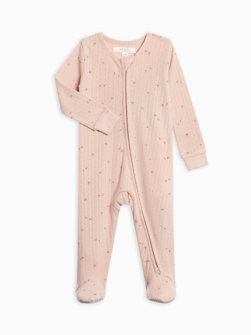 Maya Brushed Back Pointelle Footed Zipper Sleeper Haran Floral