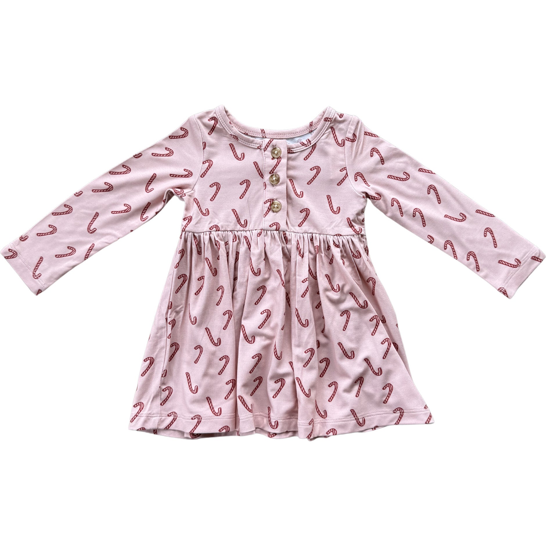 Long Sleeve Henley Dress Candy Cane