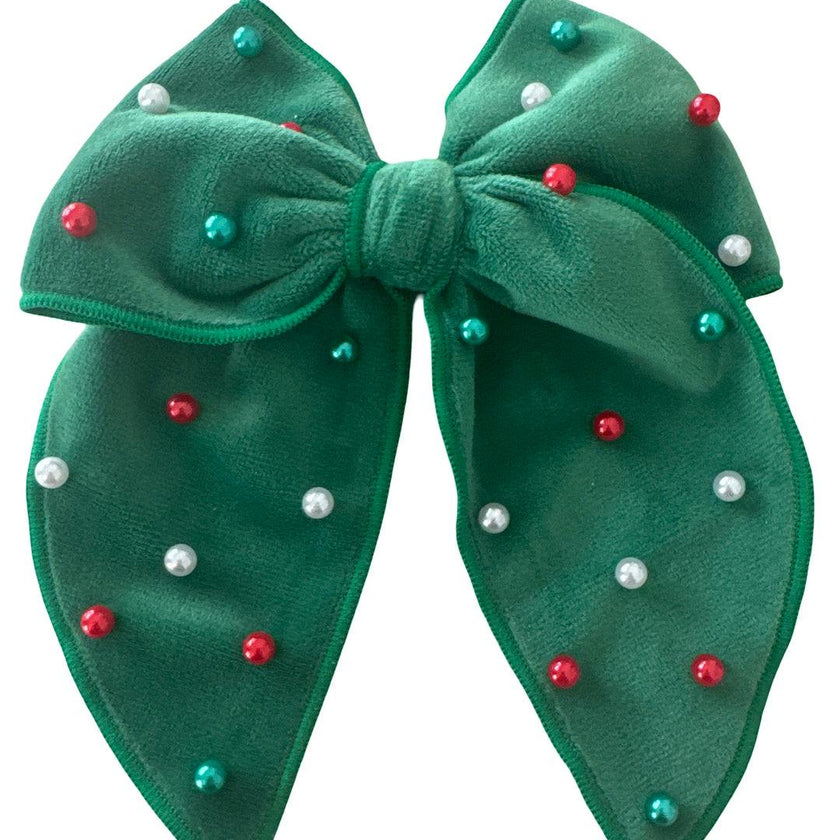 Green Holiday Pearls Camila Bow