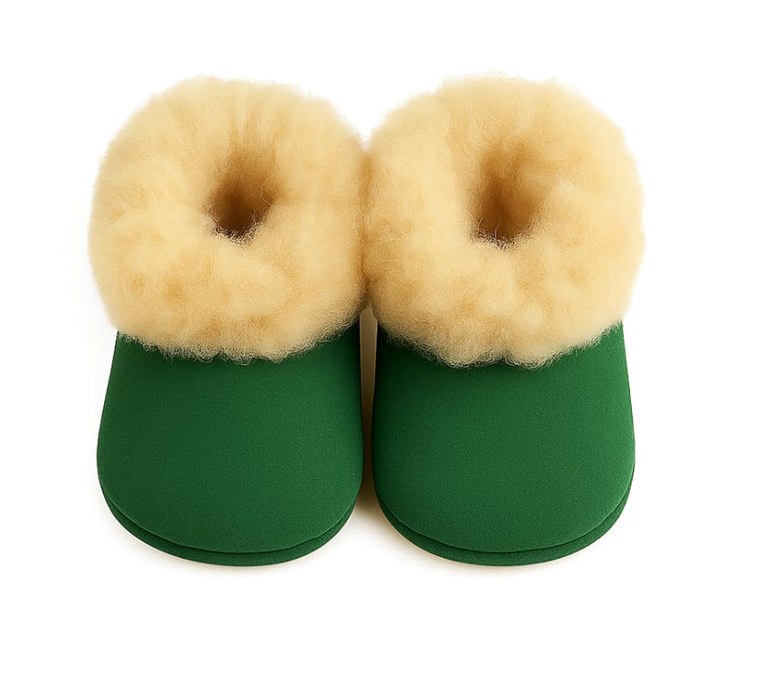 Kids Genuine Alpaca Fur Slippers | Handmade in Peru | Naturally Hypoallergenic | Emerald Green