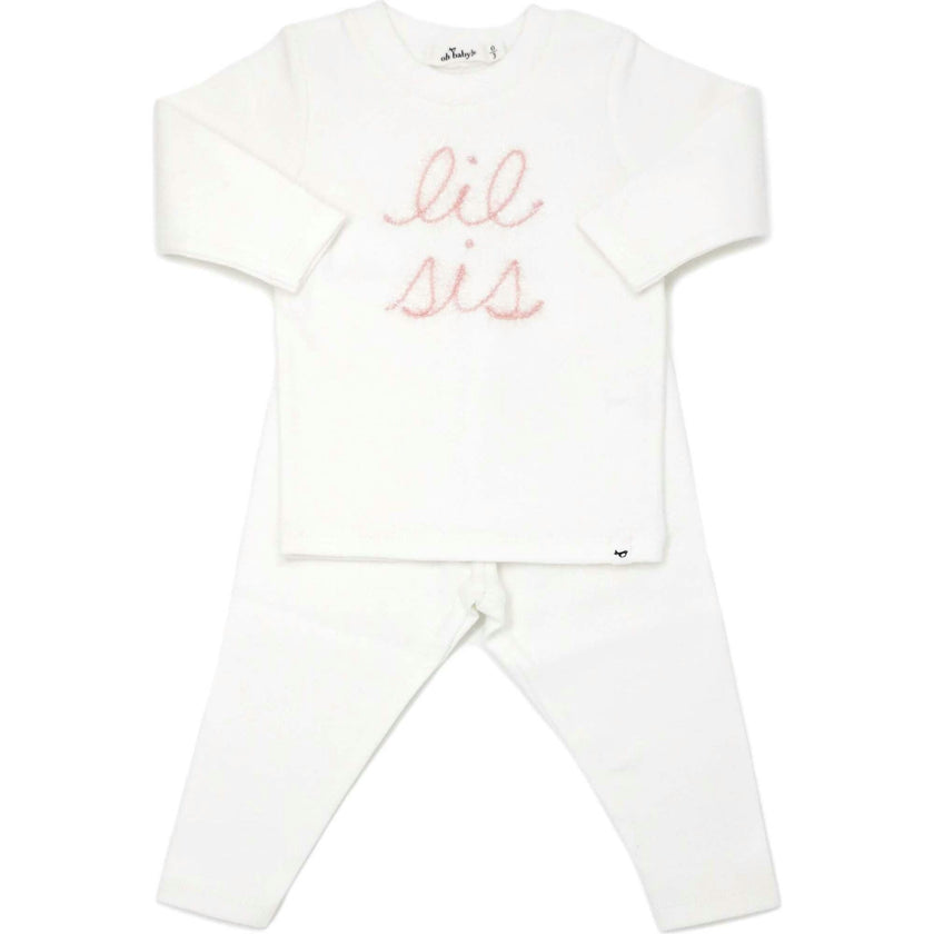 "lil sis" Pink Sparkle Embroidered Two Piece Set