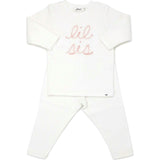 "lil sis" Pink Sparkle Embroidered Two Piece Set