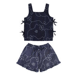 Dark Denim Color Jardin Top & Shorts