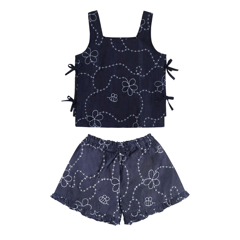 Dark Denim Color Jardin Top & Shorts
