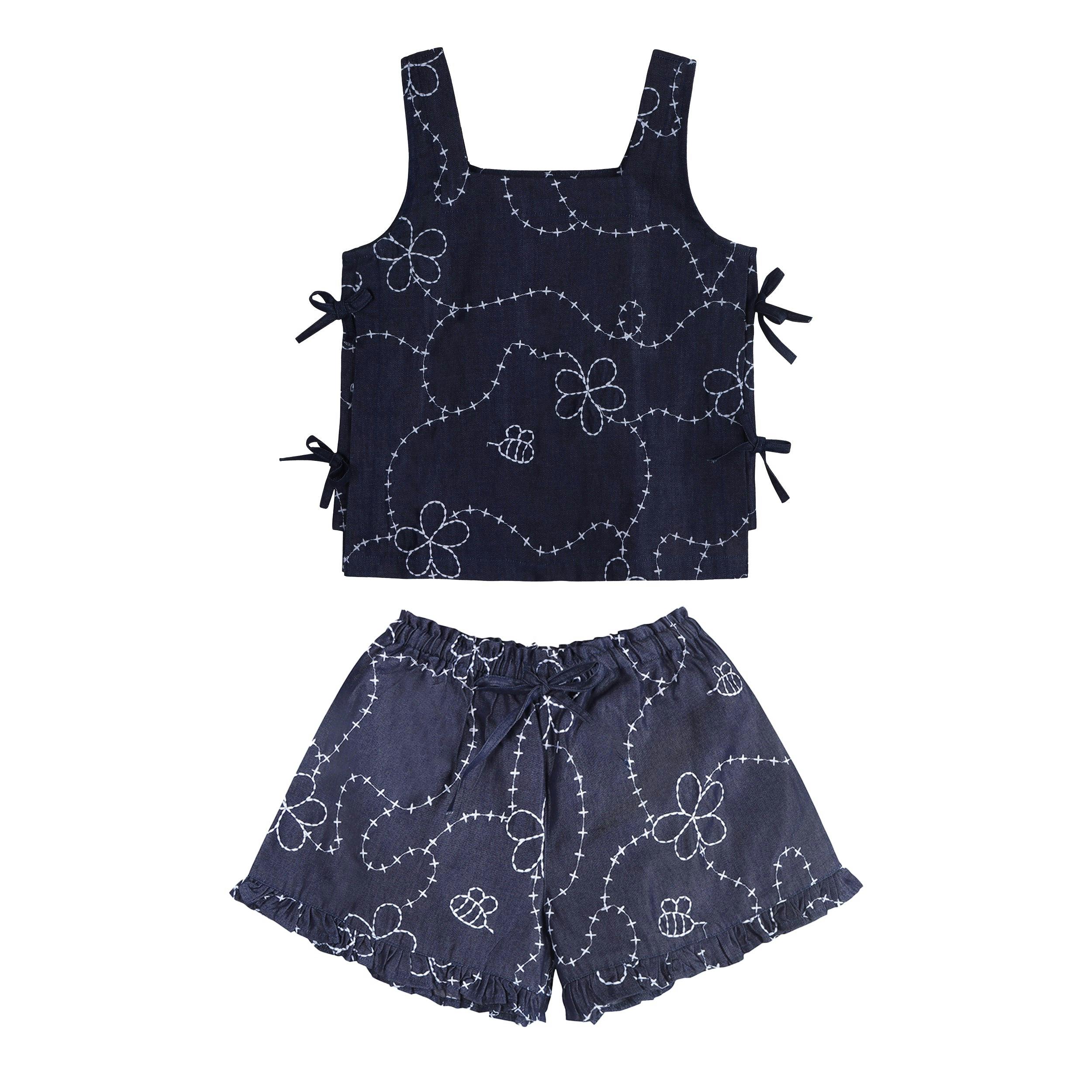 Dark Denim Color Jardin Top & Shorts