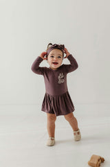 Baby Girl Long Sleeve Bodysuit Dress Set in Lil Sis in Plum