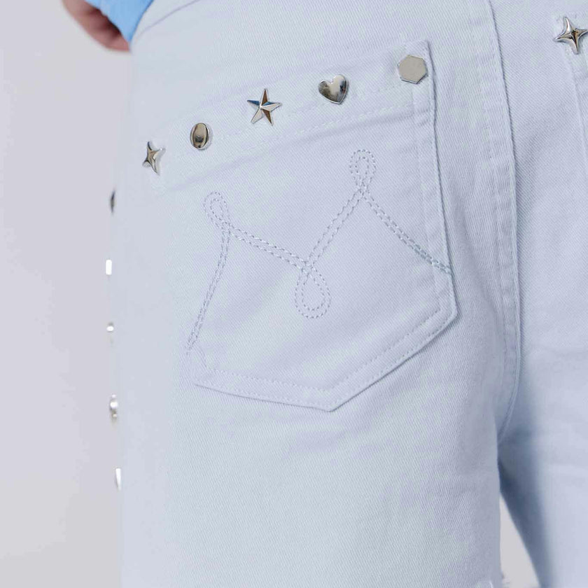 Girls Twill Stud Short in Cloud Blue