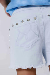 Girls Twill Stud Short in Cloud Blue