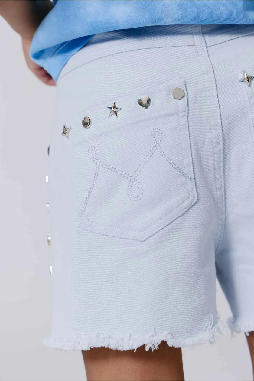 Girls Twill Stud Short in Cloud Blue