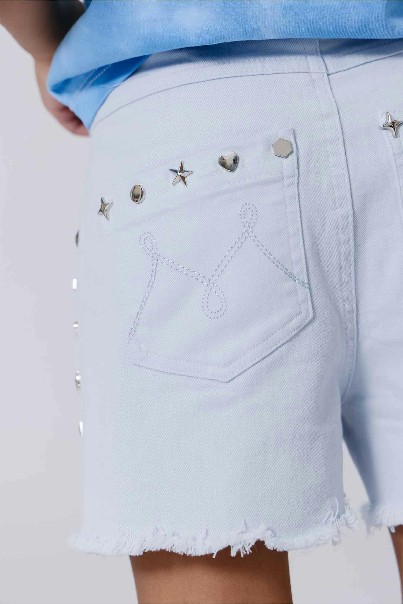 Girls Twill Stud Short in Cloud Blue