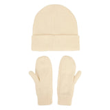 Packed Party White Gem Rhinestone Knit Beanie and Mittens Set - Double-Layer Rib Knit with Iridescent Gems and Rhinestone Mittens, One Size Fits All