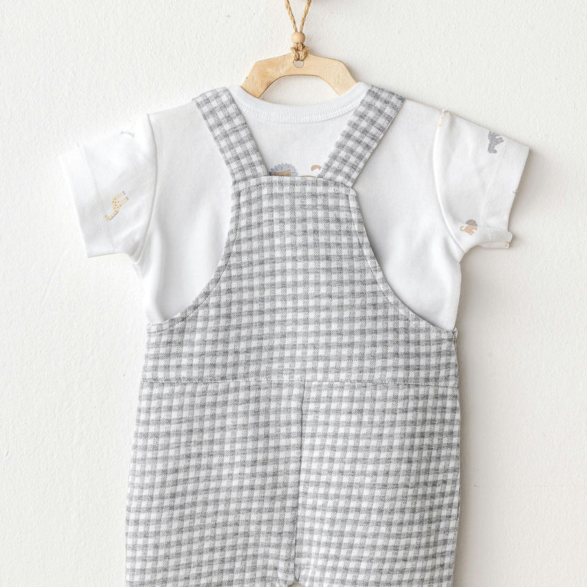 Grey Little King Gingham Jumpsuit Set
