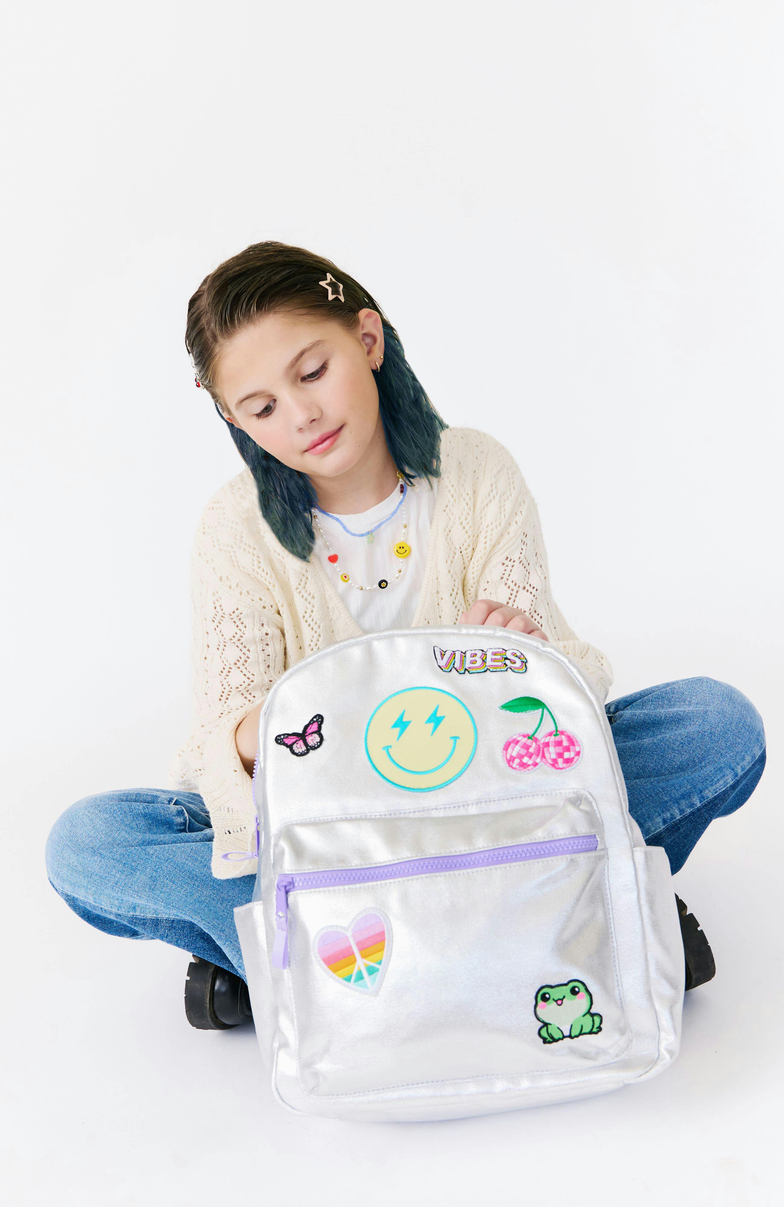 Silver Kid's Backpack With Patches