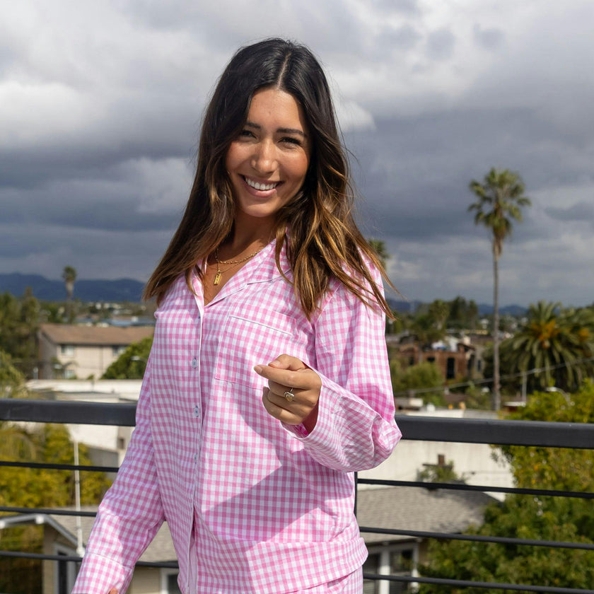 Women's Hepburn Gingham Pink Boxer Shorts - Organic Cotton Poplin