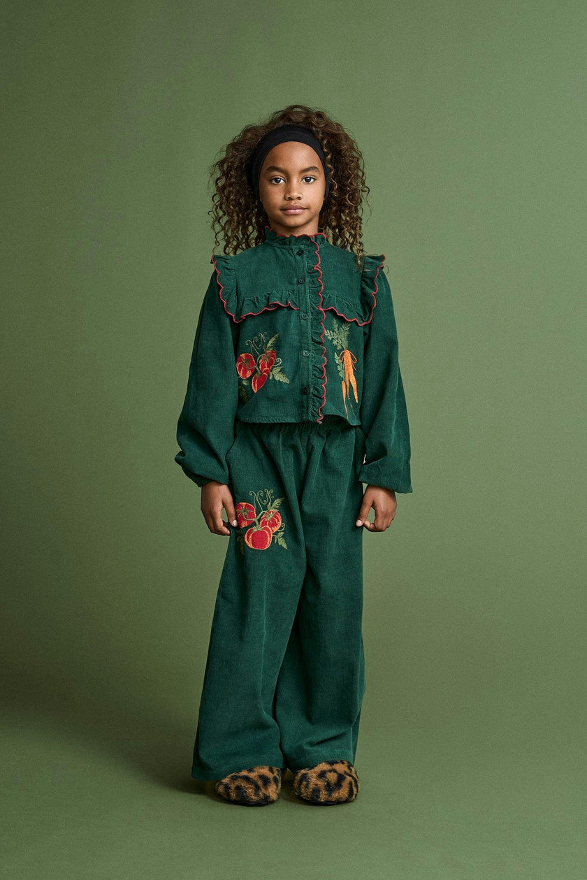 VEGETABLES MICROCORDUROY EMBROIDERY SHIRT GREEN