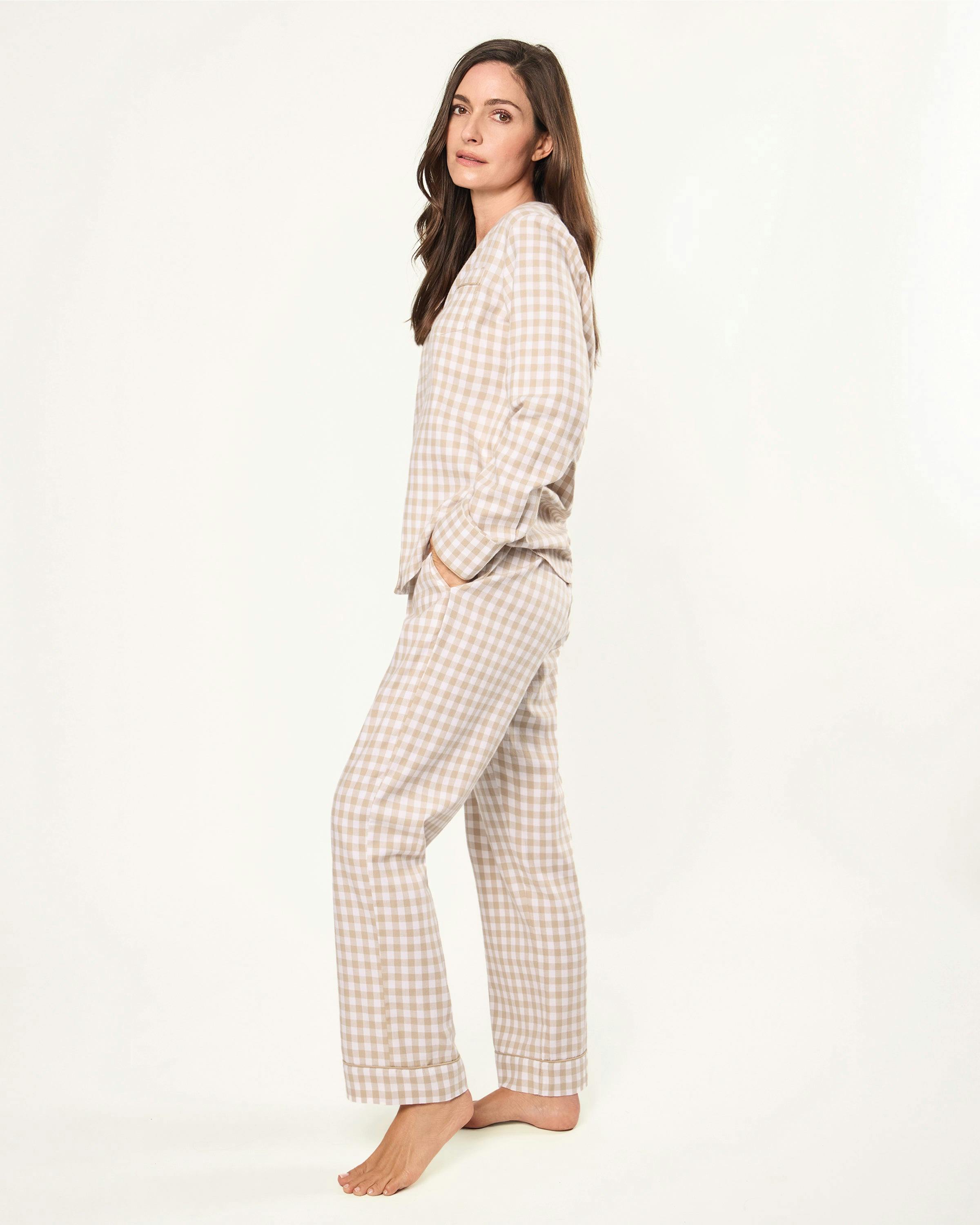 Women's Twill Pajama Set in Camel Gingham