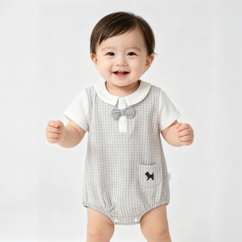 Gray Check Bow Romper