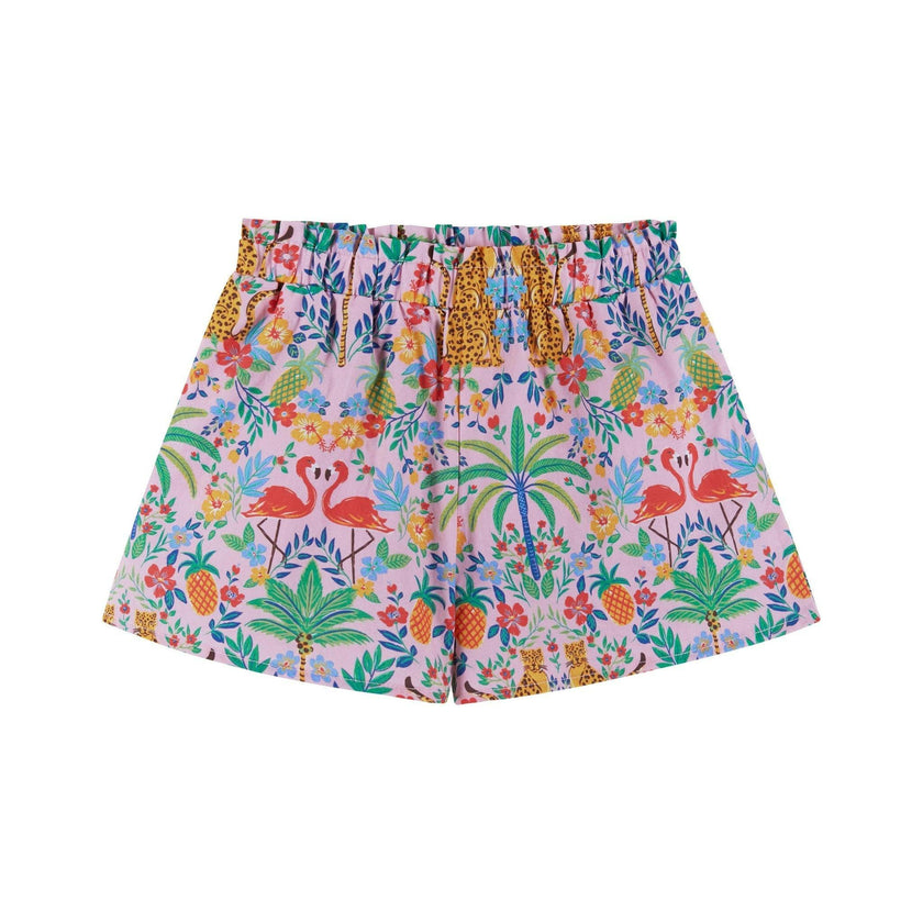 Girls Textured Cotton Poplin Top and Short Set | Pink Cheetah