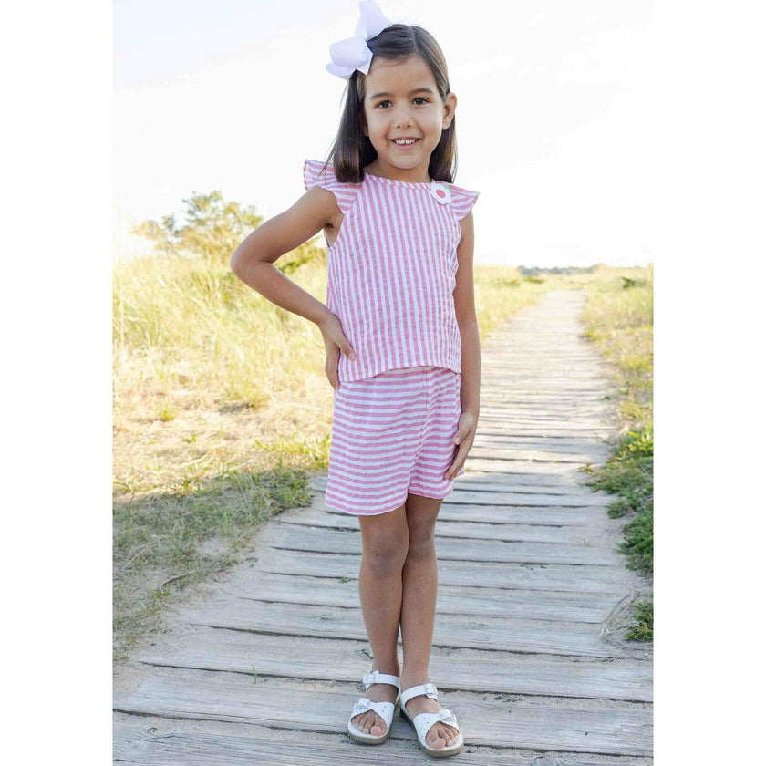 Stripe Gauze Top And Shorts