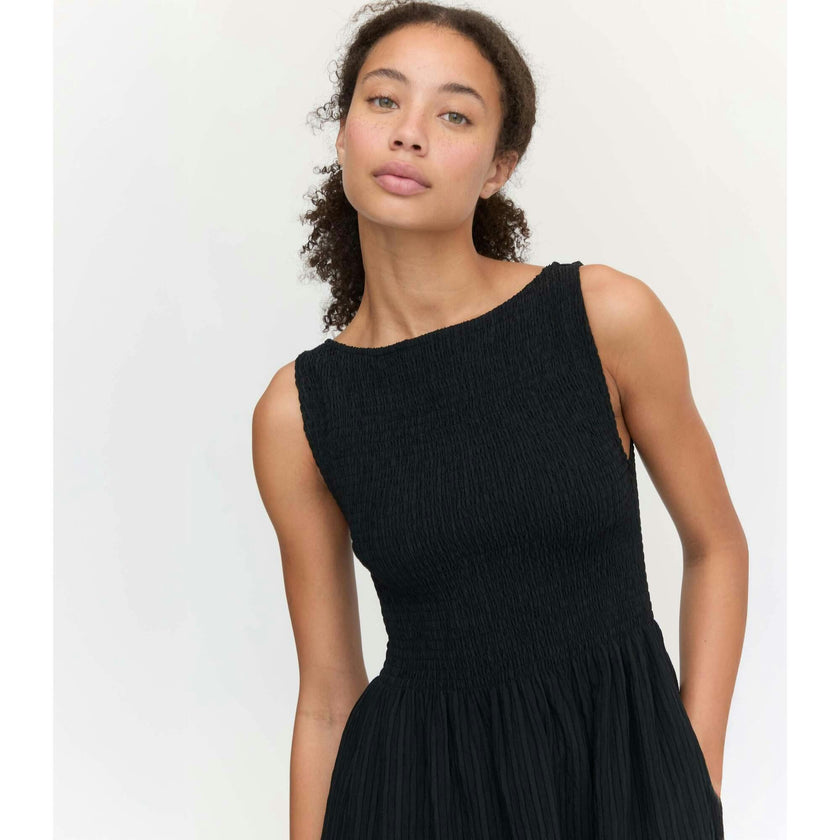 The Cosima Nap Dress - Black Tonal Seersucker