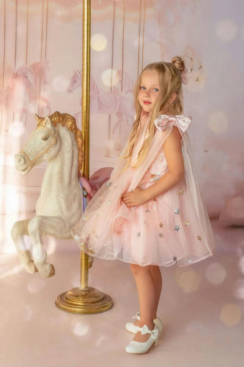 Twinkle Star Blush Pink Sequin Birthday Dress for Girls