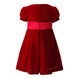 Crushed Velvet Bow Ribbon Tie Short Puff Sleeve Dress