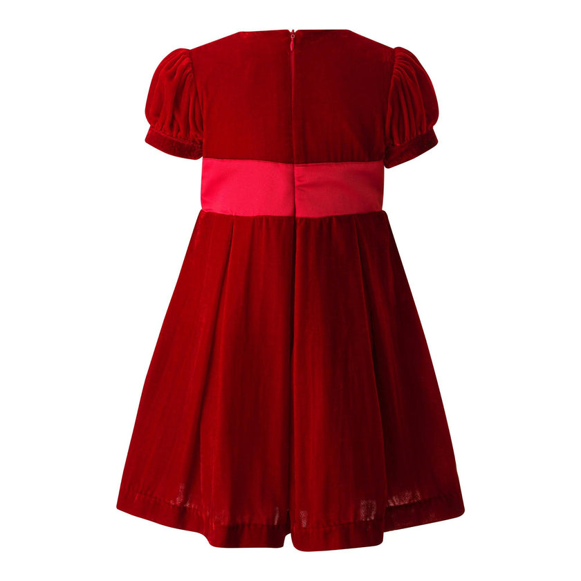 Crushed Velvet Bow Ribbon Tie Short Puff Sleeve Dress