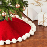 Handmade Pom Poms Red Hand Felted Wool Mini Christmas Tree Skirt 26"