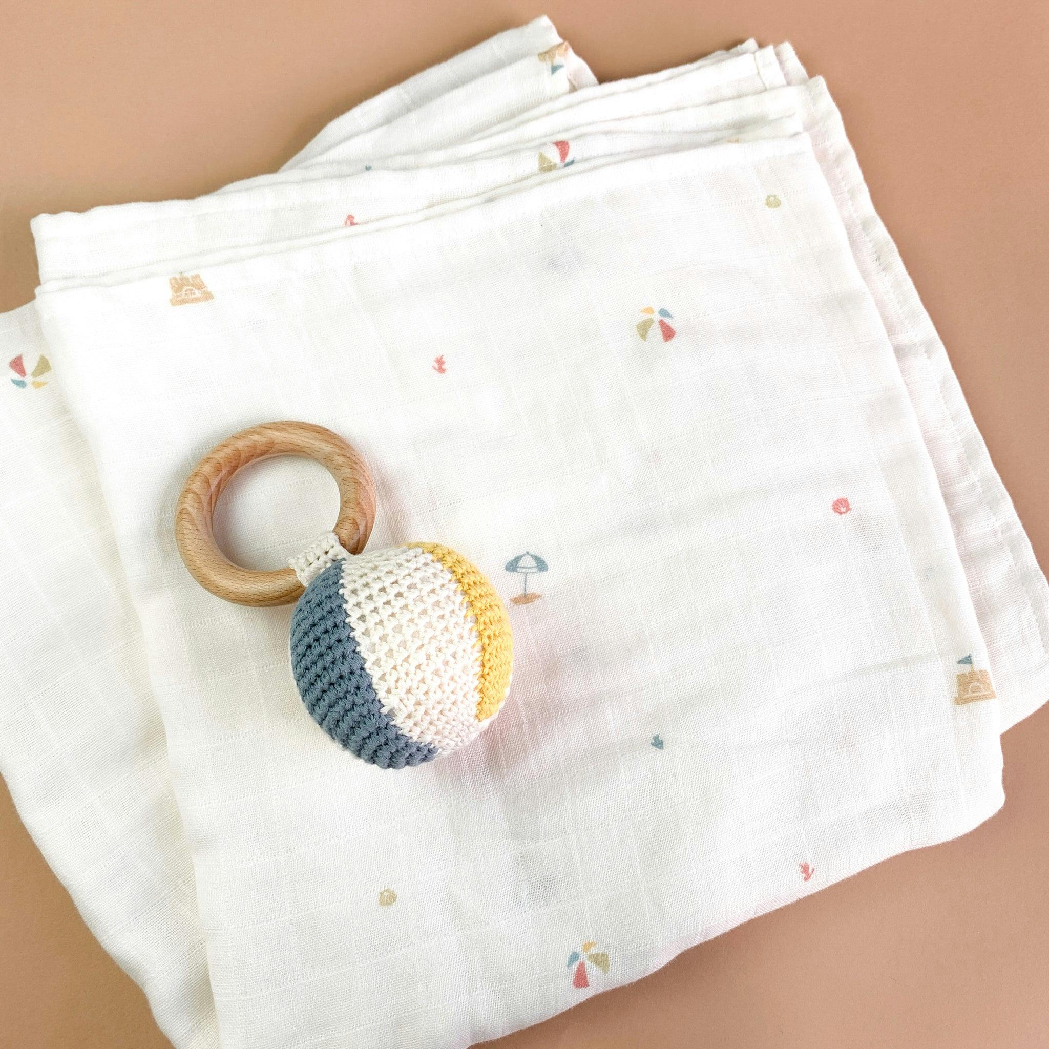Beach Swaddle and Teether Set - Beach Ball