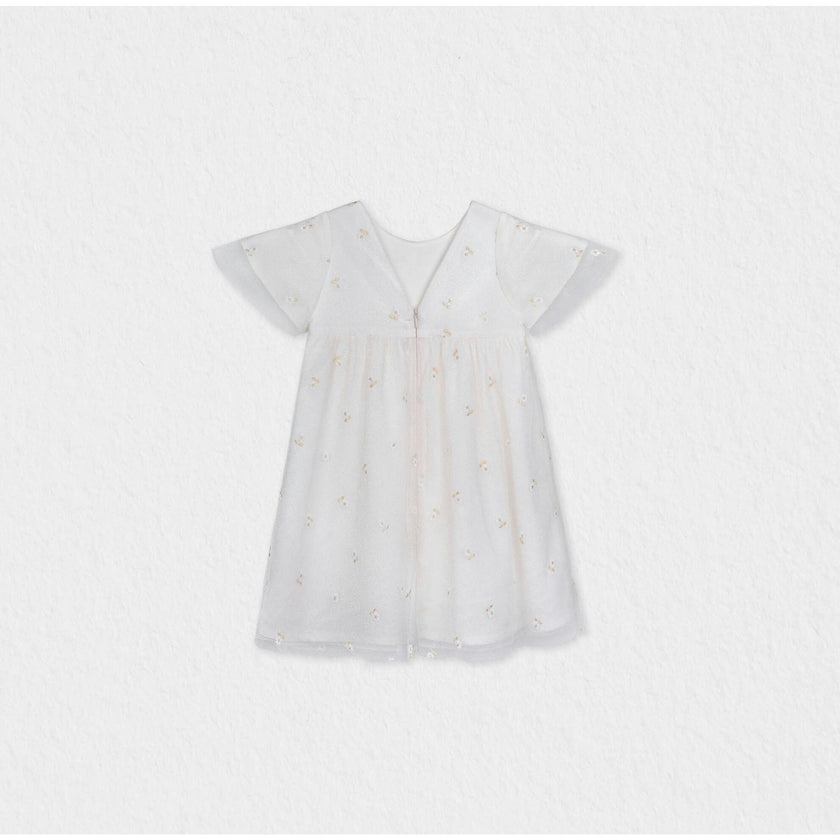 Flora Girl Dress , Gold Flower Embroidery