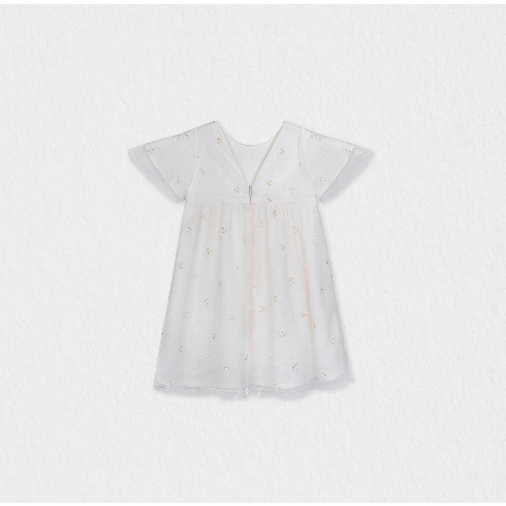 Flora Girl Dress , Gold Flower Embroidery
