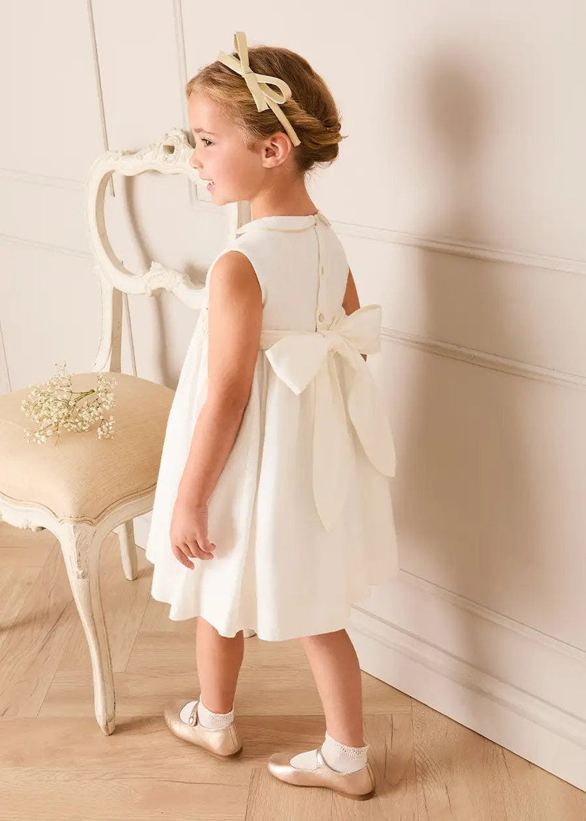 Hand Smocked Gold Embroidered Sleeveless Dress in Ivory (12mths- 10yrs)