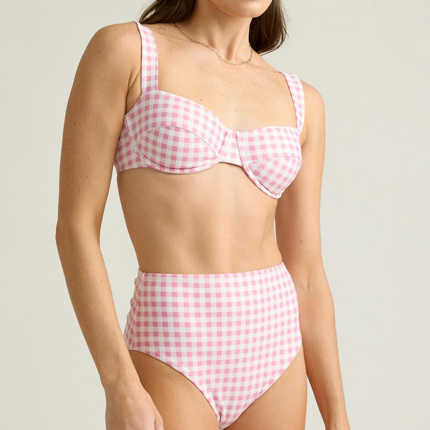 women's blush gingham high waist bikini bottom