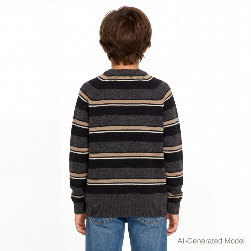 Big Kid (8-18) Boys Striped Crewneck Sweater | Brown
