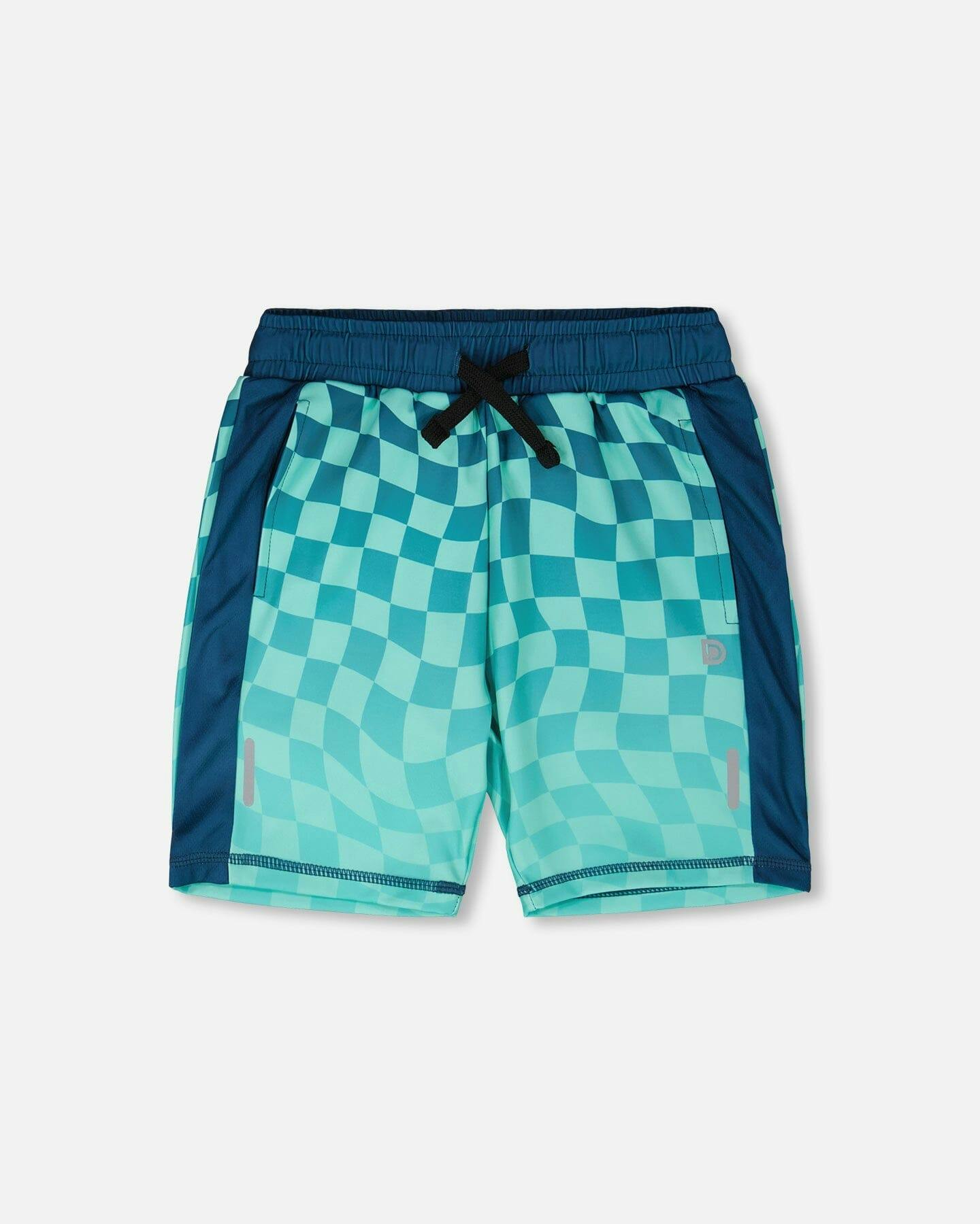 Athletic Shorts In Recycled Polyester Teal Printed Checkerboard