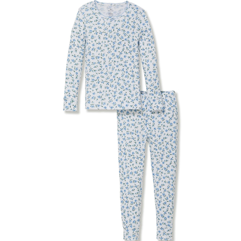 Kid's Pointelle Snug Fit Pajama Set in Blue Floral