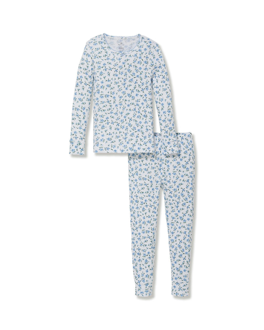 Kid's Pointelle Snug Fit Pajama Set in Blue Floral