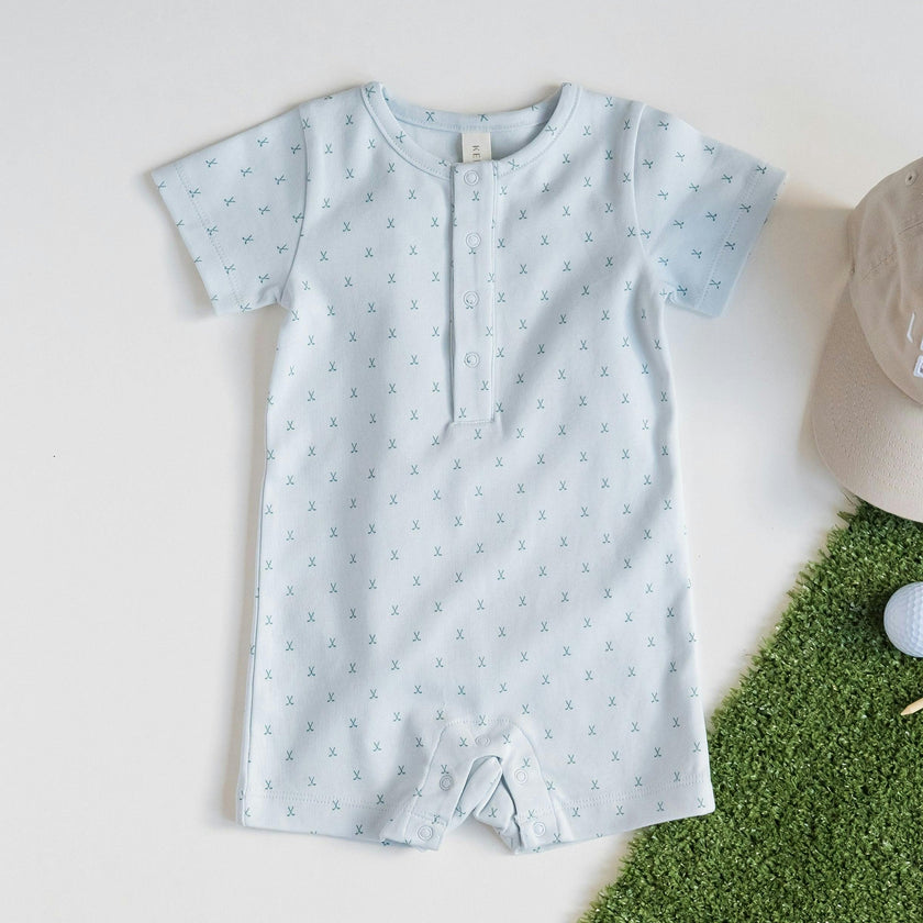 Mason Short Sleeve Romper - Tee Time / Powder + Laguna